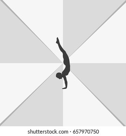 Yoga icon. Yoga pose silhouette. Person handstand illustration.