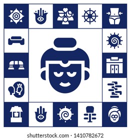 yoga icon set. 17 filled yoga icons.  Simple modern icons about  - Chakra, Gym, Push up, Buddha, Esteem, Wing chun, Well, Hamsa, Wellness, Buddhism, Exercise, Fitness, Spa
