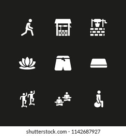 yoga icon set. exercise, gym mat and well vector icon for graphic design and web