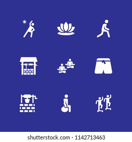 yoga icon set. exercise, lotus and sports pants vector icon for graphic design and web