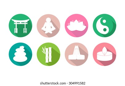 Yoga icon set in flat style with shadow isolated.