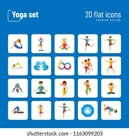 Yoga Icon Set. Infinity Meditation Handstand Virabhadrasana Lotus Position Yoga Sign Man Meditating Yogi Man Doing Yoga Man Doing Exercises Vrksasana Virabhadrasana Virasana
