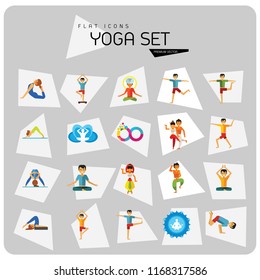 Yoga Icon Set. Infinity Meditation Handstand Virabhadrasana Lotus Position Yoga Sign Man Meditating Yogi Man Doing Yoga Man Doing Exercises Vrksasana Virabhadrasana Virasana