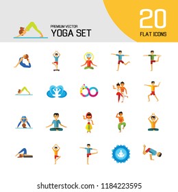 Yoga Icon Set. Infinity Meditation Handstand Virabhadrasana Lotus Position Yoga Sign Man Meditating Yogi Man Doing Yoga Man Doing Exercises Vrksasana Virabhadrasana Virasana