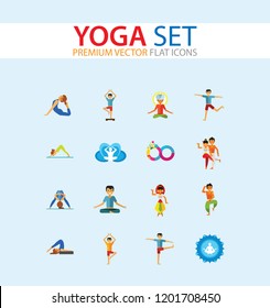 Yoga Icon Set. Infinity Meditation Handstand Virabhadrasana Lotus Position Yoga Sign Man Meditating Yogi Man Doing Yoga Man Doing Exercises Vrksasana Virabhadrasana Virasana