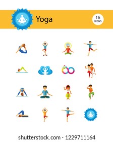 Yoga Icon Set. Infinity Meditation Handstand Virabhadrasana Lotus Position Yoga Sign Man Meditating Yogi Man Doing Yoga Man Doing Exercises Vrksasana Virabhadrasana Virasana