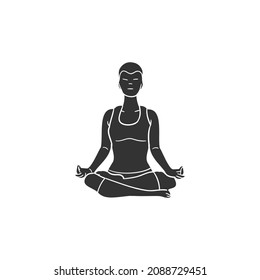 Yoga Icon Silhouette Illustration. Meditation Exercise Vector Graphic Pictogram Symbol Clip Art. Doodle Sketch Black Sign.