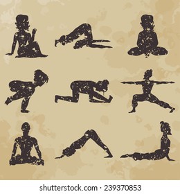 yoga icons (Doodle set) position, asana (vintage)