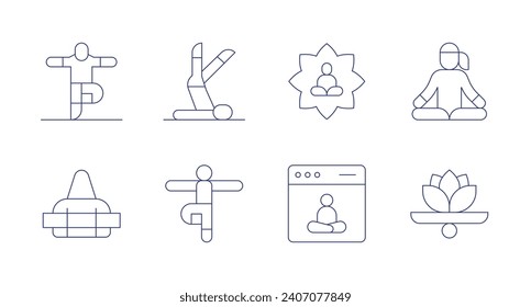 Yoga icons. Editable stroke. Containing yoga, yoga mat, yoga pose, webpage, balance.