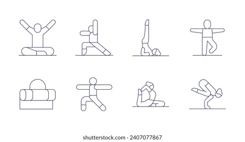 Yoga-Symbole. Bearbeitbarer Strich. Yoga, Yogamat, Yogaposium, Pilate.