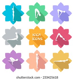 Yoga icons. Flat design. Shadow. Vector illustration