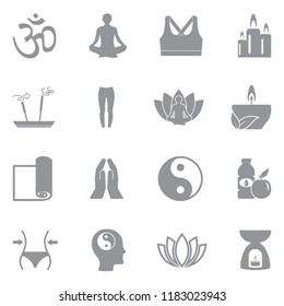 Yoga Icons. Gray Flat Design. Vector Illustration. 