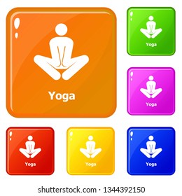 Yoga icons set collection vector 6 color isolated on white background