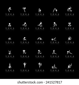 Yoga Icons Set - Isolated On Black Background - Vector Illustration, Graphic Design, Editable For Your Design