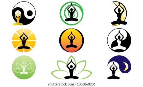 Yoga icons set. Yoga logo vector design. Meditation logo collection, meditation icon