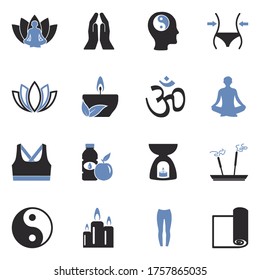 Yoga Icons. Two Tone Flat Design. Vector Illustration.