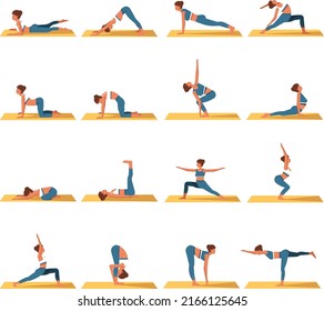 Yoga icons women exercising gestures