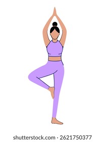 yoga illustration woman practicing yoga in tree pose wellness fitness exercise stretching