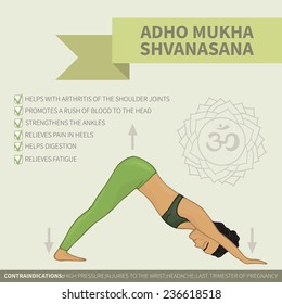 Yoga infographics. Adho Mukha Shvanasana