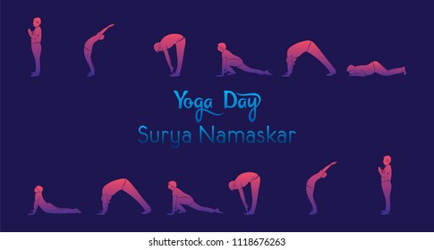 Yoga infographics, Surya Namaskar sequence benefits of practice