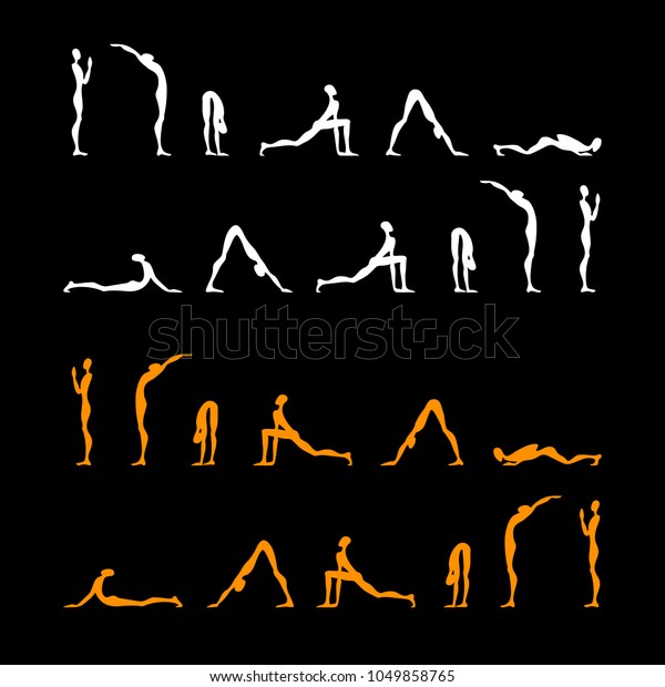 Yoga Infographics Surya Namaskar Set Salutation Stock Vector (royalty 