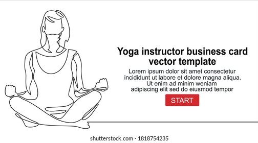 Yoga instructor business card vector template.Continuous one line