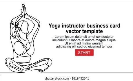 Plantilla vectorial de tarjeta de negocio del instructor de yoga.Una línea continua