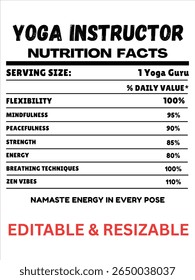 Yoga Instructor Nutrition Facts Label, Fitness Coach Nutritional Info,Yoga Instructor Label	