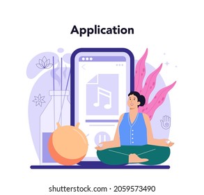 Yoga instructor online service or platform. Asana or exercise for men and women. Body relaxation and meditation. Application. Flat vector illustration