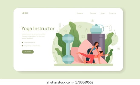 Yoga Instructor Web Banner Or Landing Page. Asana Or Exercise For Men And Women. Physical And Mental Health. Body Relaxation And Meditation Outside. Isolated Vector Illustration