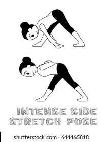 Yoga Intense Side Stretch Pose Cartoon Vector Illustration Monochrome