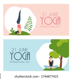 Yoga International Day 21 June Background. Vector Illustration EPS10