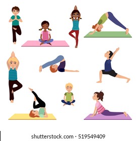 Yoga kids. Asanas poses set