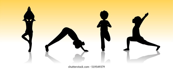 Yoga Kids. Asanas Poses Silhouette