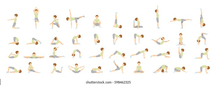 Yoga For Kids. Isolated Poses And Asanas For Children On White Background.