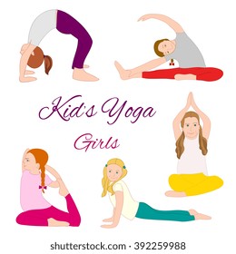 Yoga kids set. Gymnastics for children and healthy lifestyle. Vector illustration.