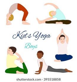 Yoga kids set. Gymnastics for children and healthy lifestyle. Vector illustration.