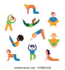 Yoga kids set. Gymnastics for children and healthy lifestyle. Balance poses vector Illustration.