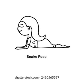 La pose de serpiente de los niños del yoga. Ilustración de dibujos animados