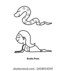 La pose de serpiente de los niños del yoga. Ilustración de dibujos animados