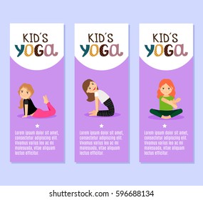 Yoga kids vector violet flyers design with girls
