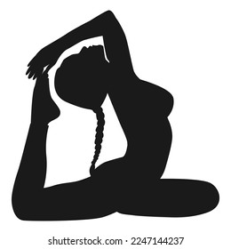 Yoga King Pigeon Pose young woman silhouette. Logo, icon. Isolated white background.