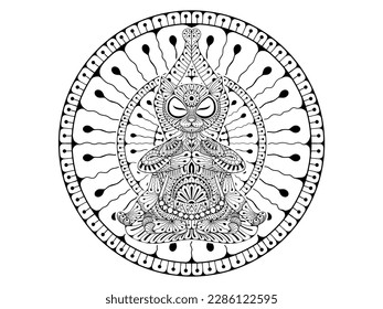 Yoga Kitty Theme Mandala Art Illustrations