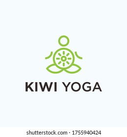 yoga with kiwi fruit logo design vector illustration on white background