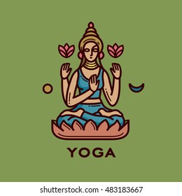 Yoga label. Yoga pose illustration.