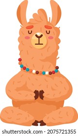 Yoga lama. Alpaca meditates. Cartoon cute animal