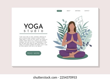 yoga landing page template. Modern flat design concept for web sites. Women doing yoga, Flat illustration vector design concept