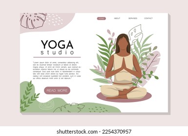 yoga landing page template. Modern flat design concept for web sites. Women doing yoga, Flat illustration vector design concept