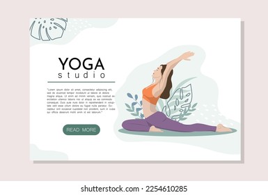 yoga landing page template. Modern flat design concept for web sites. Women doing yoga, Flat illustration vector design concept