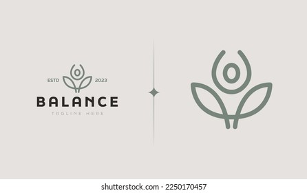 Yoga Leaf Balance Monoline Logo Template. Universal creative premium symbol. Vector illustration. Creative Minimal design template. Symbol for Corporate Business Identity
